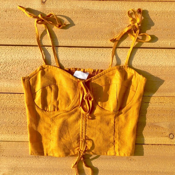 ❤️HP! Linen Bustier Ruched Crop Top - Picture 4 of 8